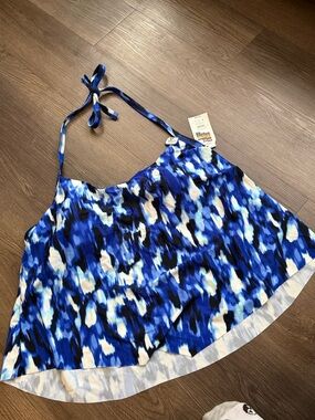 Terra & Sky Blue Print Halter Bathing Suit Top